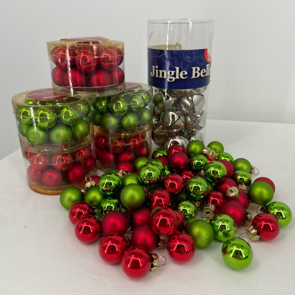144 Glass Ball Ornaments red‎ green & silver some in original package